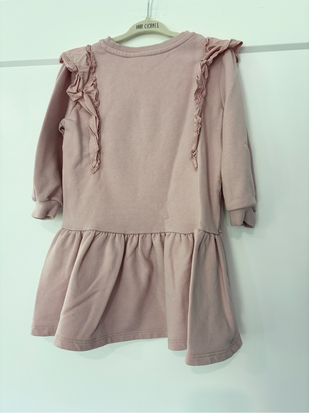 H&M Pink Ruffle Sweatshirt Dress Embroidered “Ryleigh” Size 3/4T - Picture 2 of 4